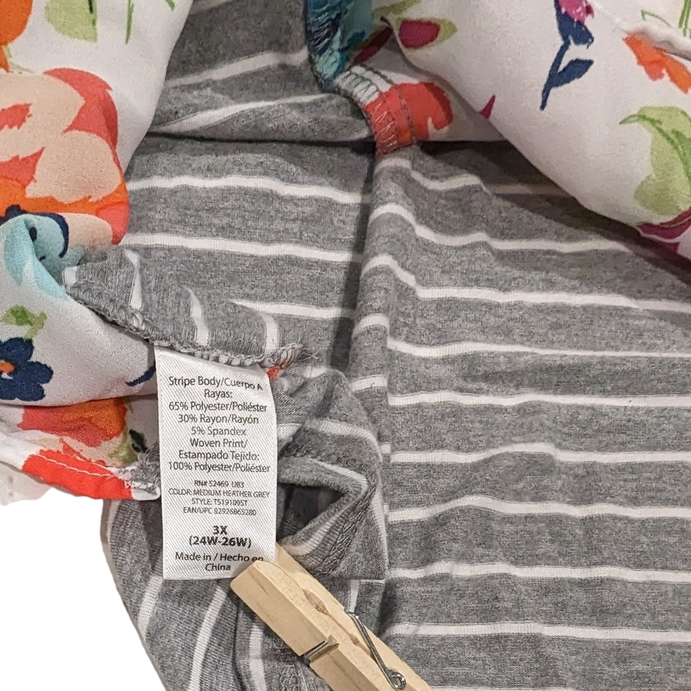 Terra & Sky 3X Knit Top Floral and Stripes - Picture 4 of 5